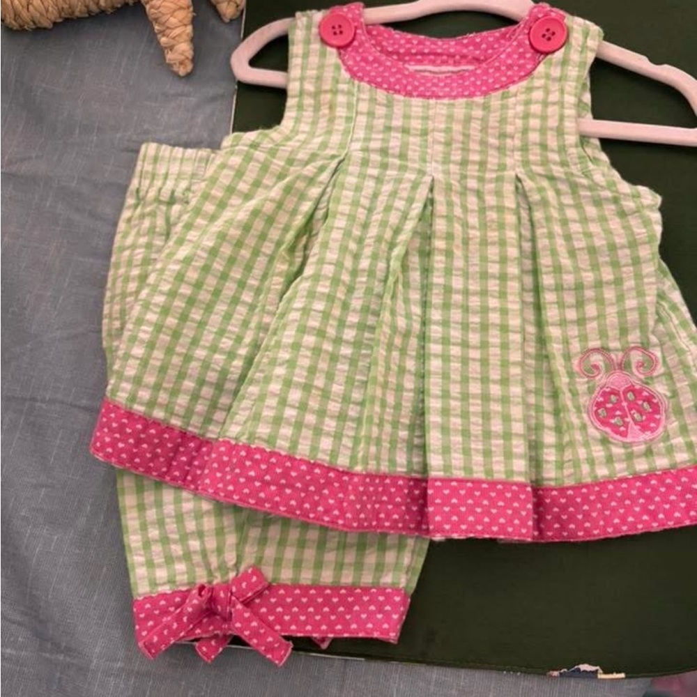 Green and Pink Gingham Baby Dress Set